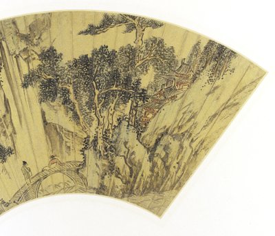 Paesaggio montuoso con due figure su un ponte (dettaglio) da Gu Qian